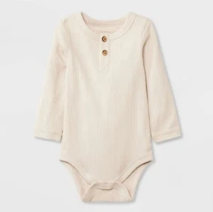 🎀 CAT & JACK Cream Buttoned RIB HENLEY BODYSUIT 3-6 month * NEW - Picture 1 of 2