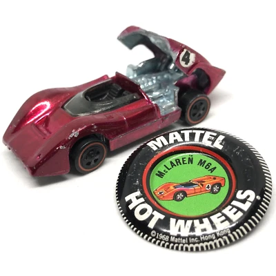 Hot Wheels Redline McLaren M6A #4 1968/1969 Rose - Hecho en EE. UU. con botón Foto 1 de 4