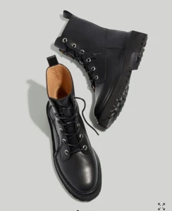 Madewell Rayna Lace Up True Black Leather Combat Style Boots Womens Size 7 *NOTE - Picture 1 of 10