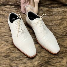 White Alligator Leather Shoes Lace Up Derby Oxford Pointed Toe Dress Shoes US 12