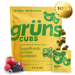 Grüns Kids Super Greens Gummies, Low Sugar - Superfood Gummy Bears - 20 Vitamins - Picture 1 of 7