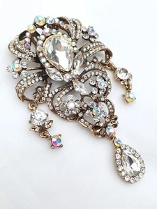 Vintage rhinestones brooch, 4 inches - Picture 1 of 5