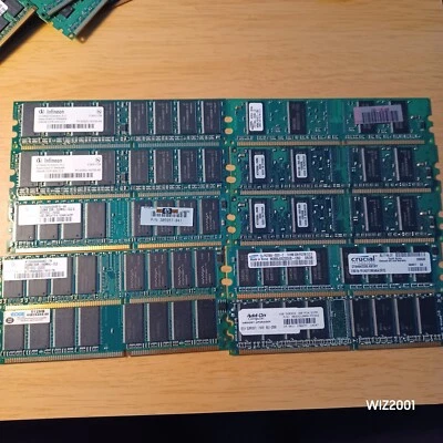 Lot 10x DIMM DDR NON-ECC  DDR1 RAM Assorted SIZE & SPEED CRUCIAL NANYA INFINEON - Image 1 of 4