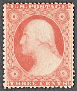 US Sc# 26 *MINT NO GUM* { -VF- 3c DULL RED WASHINGTON } GREAT TYPE II FROM 1857 - Picture 1 of 6