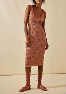 Free People Set The Bar Midi Dress Beach Summer Dress Pink Coffee Size XS NEW