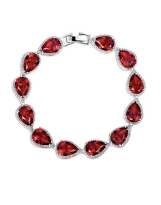 White gold finish red ruby and created diamonds pear cut bracelet freepost - Picture 1 of 12