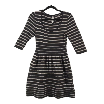 KNITTED & KNOTTED Knit Dress Round Neck 1/2 Sleeve Black & White Stripes SIZE SP - Image 1 of 4