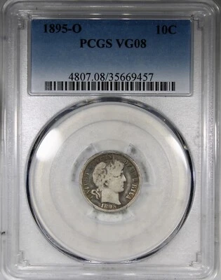 1895-O Barber Dime PCGS VG8 KEY DATE 10C Low Grade - Image 1 of 2