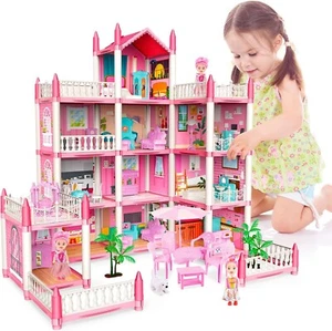 *NEW* Barbie Dreamhouse, 4-Story 11 Rooms Doll House with 4 Dolls Toy Figures - Picture 1 of 6