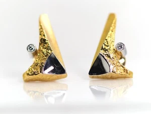Lapponia Finland Studs 1990 18kt – 750 Yellow Gold + White Gold Diamonds - Picture 1 of 13