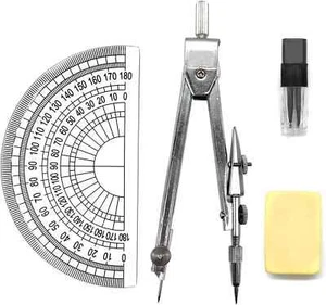 Drawing Compass Set with Lead Refills and Eraser Maths Protractor Set Metal Math - Picture 1 of 8