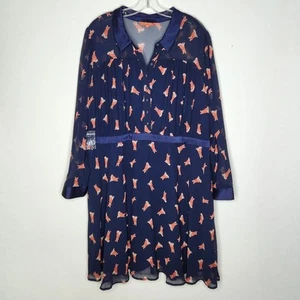 ModCloth camicia abito donna più 3x volpi volpe blu navy manica trasparente chiffon nuovo senza etichette - Foto 1 di 12