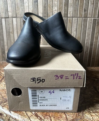 Mula de cuero azabache negro Naot Dedicate para mujer talla US 7 - 7,5 EUR 38 NUEVA EN CAJA $200 Foto 1 de 4