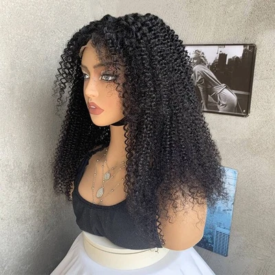 Парики Kinky Curly Frontal Lace для черных женщин 4x4 закрытая смесь парики из человеческих волос - Изображение 1 из 4