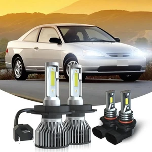 For HONDA CIVIC 1992-2003 4x 6000K 9003+9145 LED Headlight Fog Light Bulbs kit - Picture 1 of 21