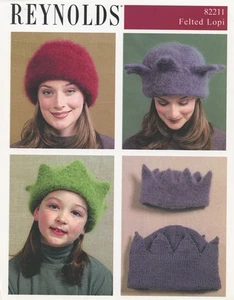 Reynolds knitting Pattern 82211 Felted Lopi Hats - Crown Hat (Jester) & Plain - Picture 1 of 2