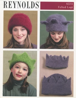 Reynolds knitting Pattern 82211 Felted Lopi Hats - Crown Hat (Jester) & Plain - Image 1 of 2