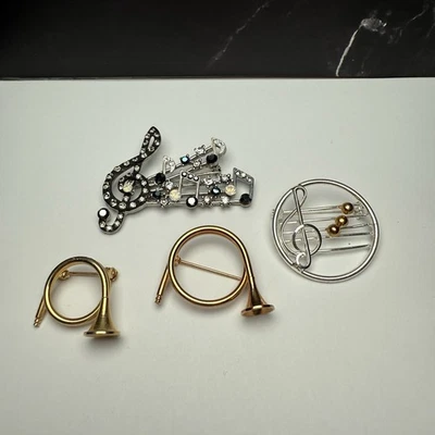 Instrumento musical de cuerno francés, broche nota musical prendedor lote de 4 Foto 1 de 4