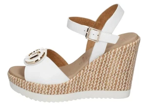 SPACE MODA 52294 SANDALI SCARPE DONNA FIBBIA CINTURINO PELLE ZEPPA BIANCO - Foto 1 di 1