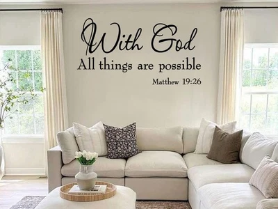 With God All Things are Possible Vinyl Wall Decal – Matthew 19:26 Bible Sticker - Image 1 of 4