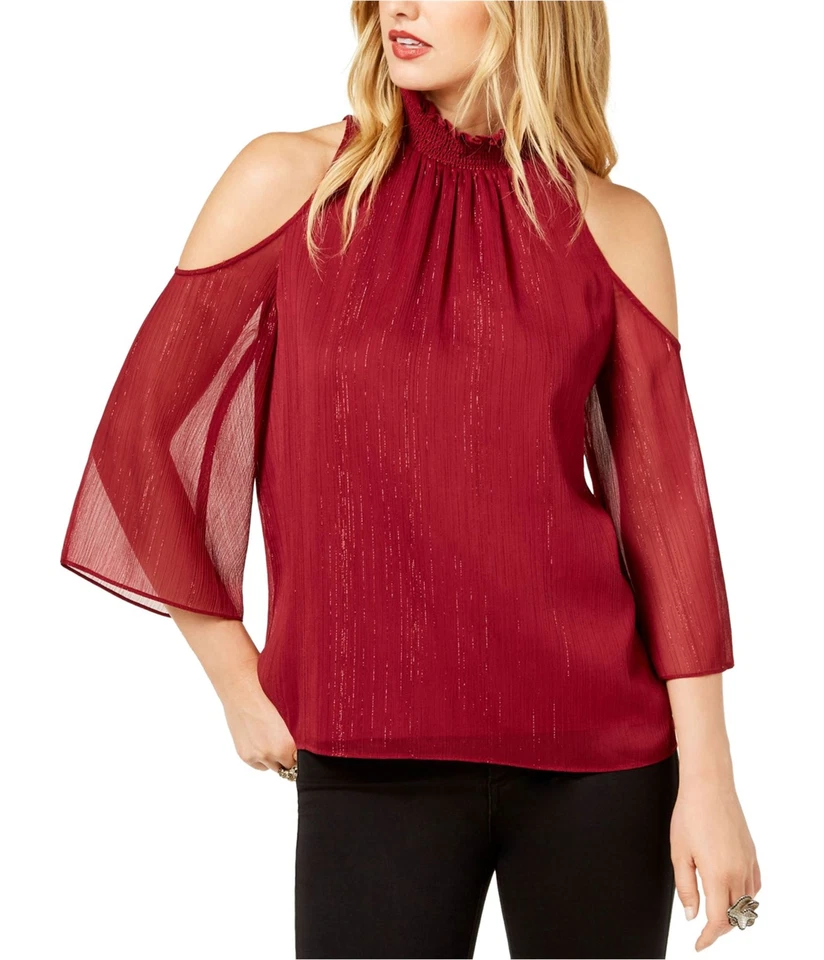 Rachel Zoe Chiffon Metallic Mock Neck Blouse Size S # 5a 1000