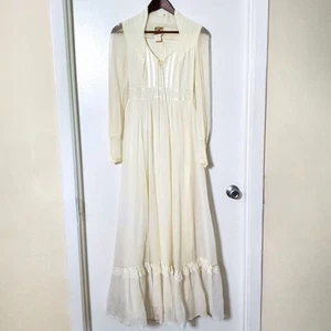 Vintage 70er Gunne Sax Kleid Größe Small Prärie Creme Maxi Tie Mieder Damen - Bild 1 von 16