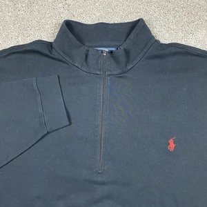 Polo Ralph Lauren 1/4 Zip Mens 3XLT Pima Cotton Knit Pullover Sweater Black Red - Picture 1 of 8