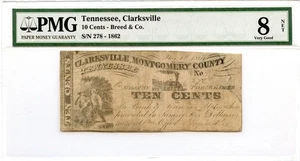 1862 10 Cents Breed & Co. Clarksville, TN Obsolete PMG VG-8 *Scarce* - Picture 1 of 2