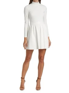 Alice + Olivia Damen 6 Chara Vegan Leder Langarm Reißverschluss Minikleid Weiß - Bild 1 von 15