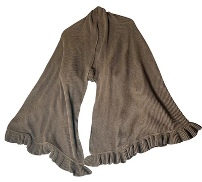 Nordstrom Wool Blend Soft Shawl Knitted Topper Women One Size Brown Ruffles Trim - Image 1 of 4