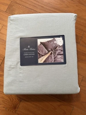 Conjunto de Lençóis Queen Brooks Brother Linho Algodão Azul Claro Novo 4 Preço - Imagem 1 de 4