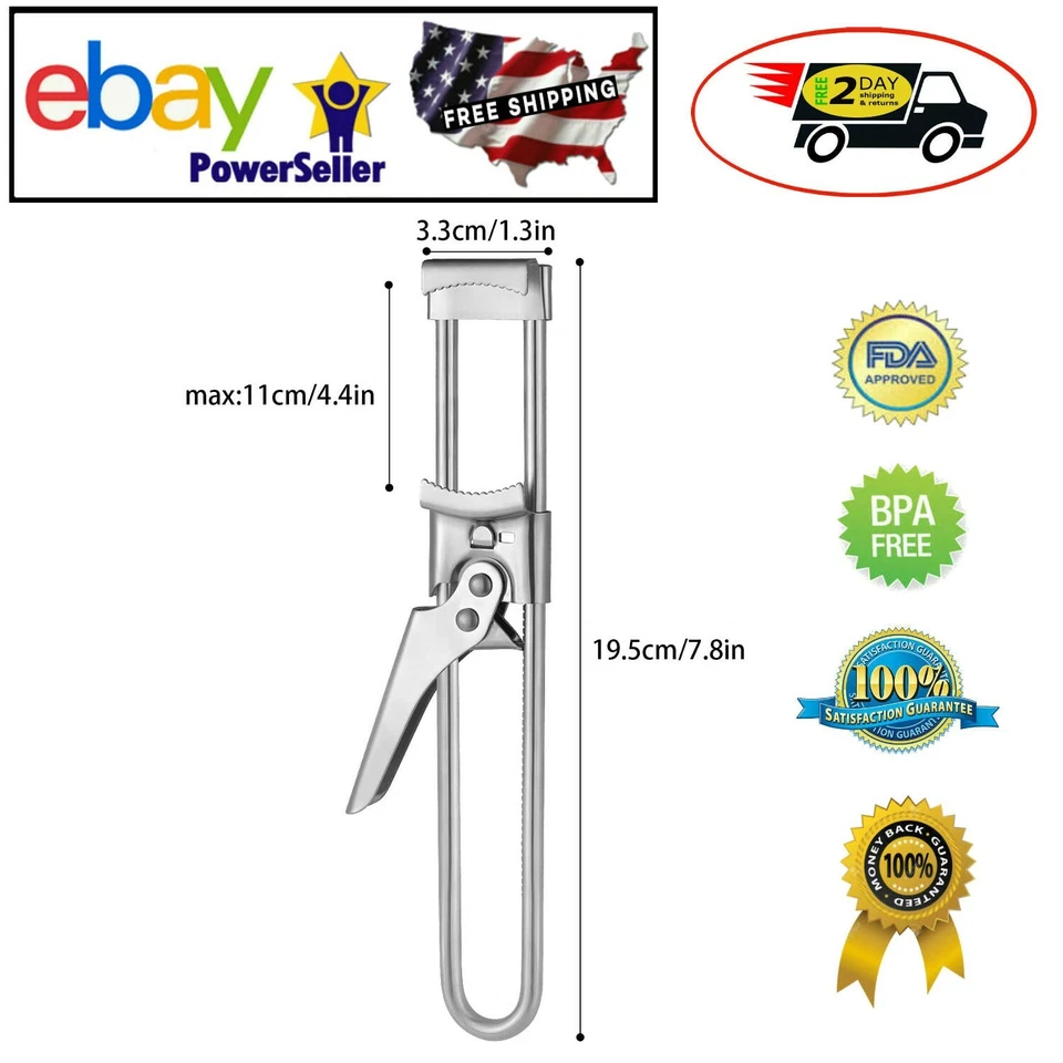 2x Adjustable Multifunctional Stainless Steel Can Opener Lid Jar Gripper Kitchen