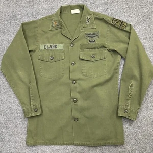 Vintage US Army OG-107 Satin 15 1/2 x 34 Cotton Utility Shirt 70s Large - Bild 1 von 13