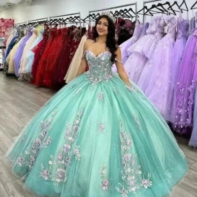 3D Flowers Quinceanera Dresses Lace Sweet 15 16 Princess Party Evening Ball Gown - Изображение 1 из 4