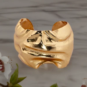 Wide Crumpled Gold Cuff Bracelet, Crumpled Foil 24K Gold Overlay on Copper Cuff - Picture 1 of 10