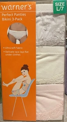 Vintage Warner's Perfect Panties Bikini 3 Pack Ultra Soft Delicate Lace Size L-7 - Image 1 of 3
