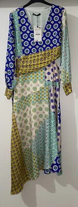 ZARA MULTICOLOUR PATCHWORK PRINT SATIN MIDI DRESS WITH CUT-OUT DETAIL SIZE S NEW - Picture 1 of 11