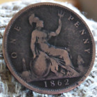 1862 Victorian One Penny Coin Queen Victoria Vc1050  ~#'=-