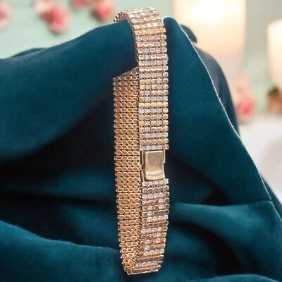 Brazalete de tenis ancho redondo de diamantes de corte brillante de 3,50 quilates de oro rosa de 14 quilates para hombre Foto 1 de 4