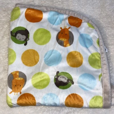 Blankets & Beyond Polka Dot Giraffe Monkey Elephant Unisex Blanket 30x30 - Image 1 of 4