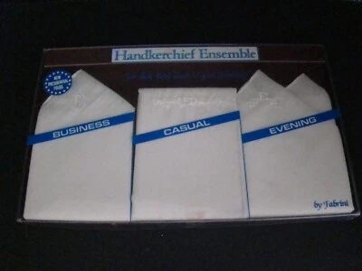 Nuevo en caja conjunto vintage de 3 pañuelos Fabrini para hombre con monograma "E" Foto 1 de 4