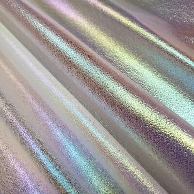 Iridescent White Pearl Stretch Tissue Foil Fabric 60" By The Yard On White Net - Image 1 of 4