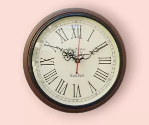 Handmade Wooden Wall Clock 12 Inch Nautical Deep Glass Vintage Stayle Roman - Picture 1 of 3