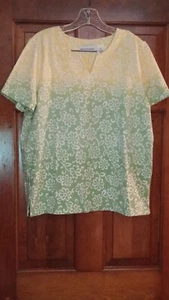 Alfred Dunner Women's Size M Cotton Blend Short Sleeve Yellow Green Floral Top - Picture 1 of 4