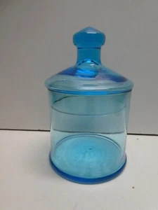 VINTAGE BLUE GLASS LIDDED BOWL TRINKET DISH DRESSING TABLE JAR - Picture 1 of 3