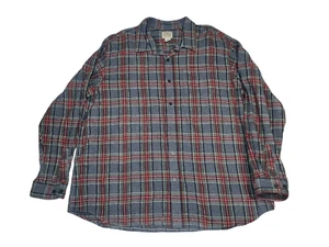 L.L. Bean Shirt Mens Flannel LS Button Down Size XXL Vintage Gray Red Plaid Long - Picture 1 of 8
