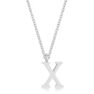 Elaina Rhodium Stainless Steel X Initial Pendant Necklace 16 Inch + 2 Inch Ext - Picture 1 of 1