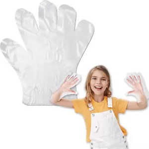 200Pcs Kids Disposable Gloves - Small Plastic PE Clear Durable Work for Cleaning - Picture 1 of 5