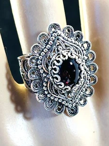 GARNET DGS DESIGNERS STUDIO TURKEY FILIGREE STERLING SILVER 925 RING SZ 7 NEW - Picture 1 of 5