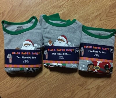 Lot Of 3 Child’s Black Paper Party 2pc PJ Set Holiday Santa NEW Assorted Sizes - Image 1 of 4